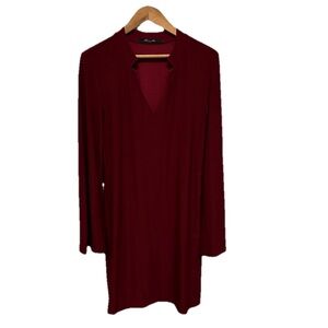 Alex and Ava by KOMAROV Women’s Long Sleeve V Neck Red MIDI Dress Flowy Size L